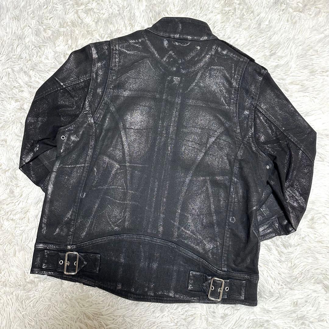 【美品】ディーゼル シルバーラメペイント ライダースジャケット XLサイズ