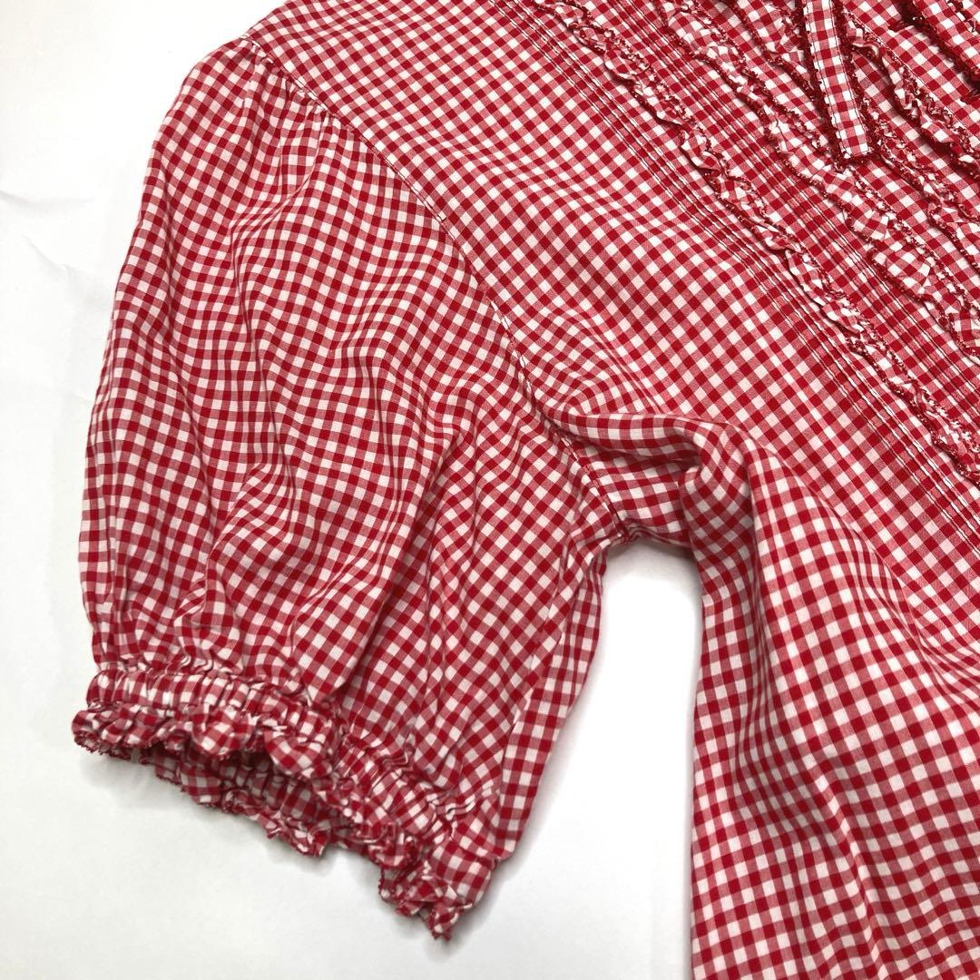 【美品】ピンクハウス 赤ギンガムチェック ピコフリル使い ワンピース/2022年