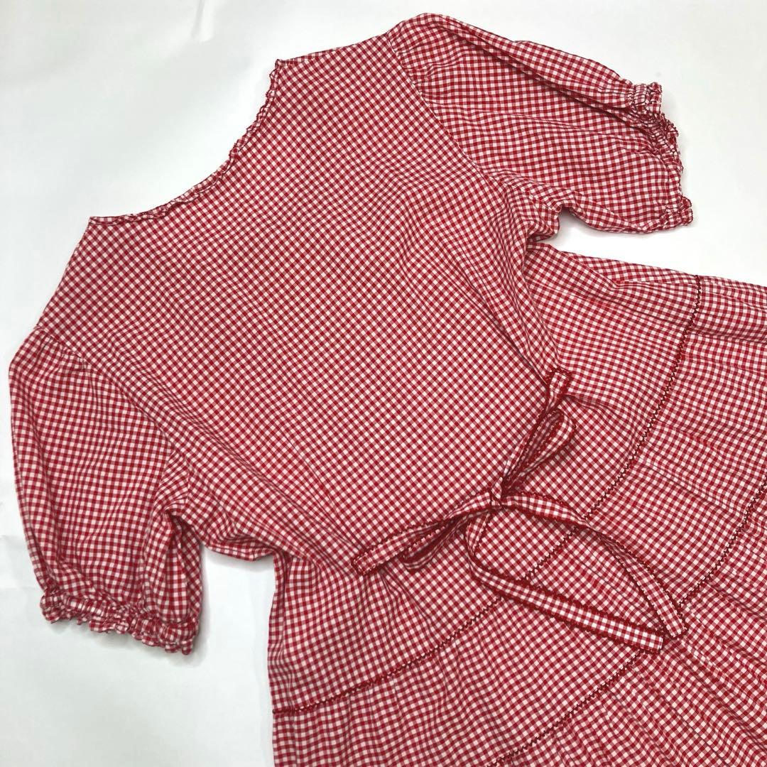 【美品】ピンクハウス 赤ギンガムチェック ピコフリル使い ワンピース/2022年