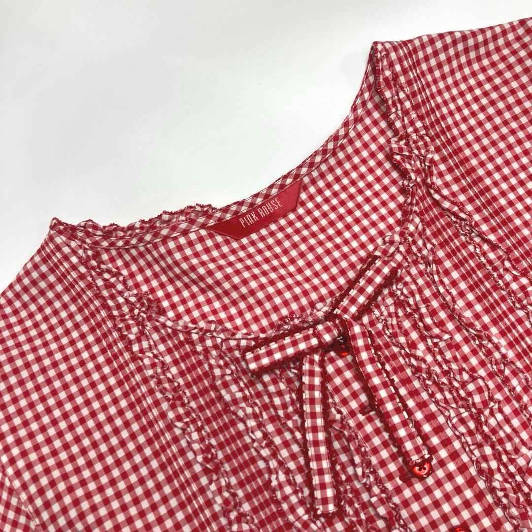 【美品】ピンクハウス 赤ギンガムチェック ピコフリル使い ワンピース/2022年