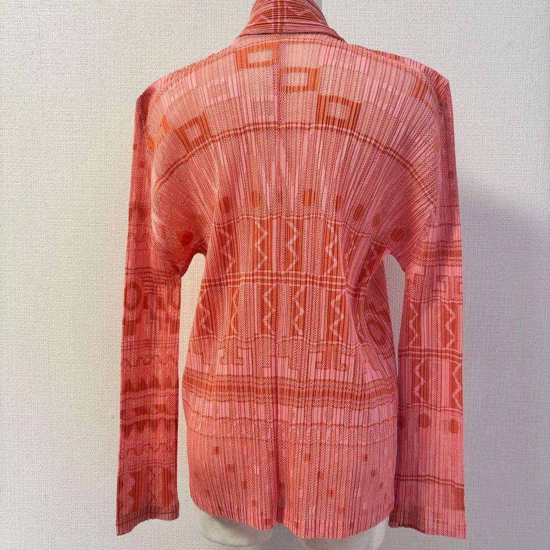 美品◇PLEATS PLEASE◇幾何学ジャガードメッシュジャケット◇ピンク◇4