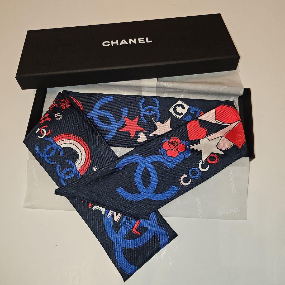 cherry82 CHANELシャネル スカーフ ヘアバンド　ネイビー