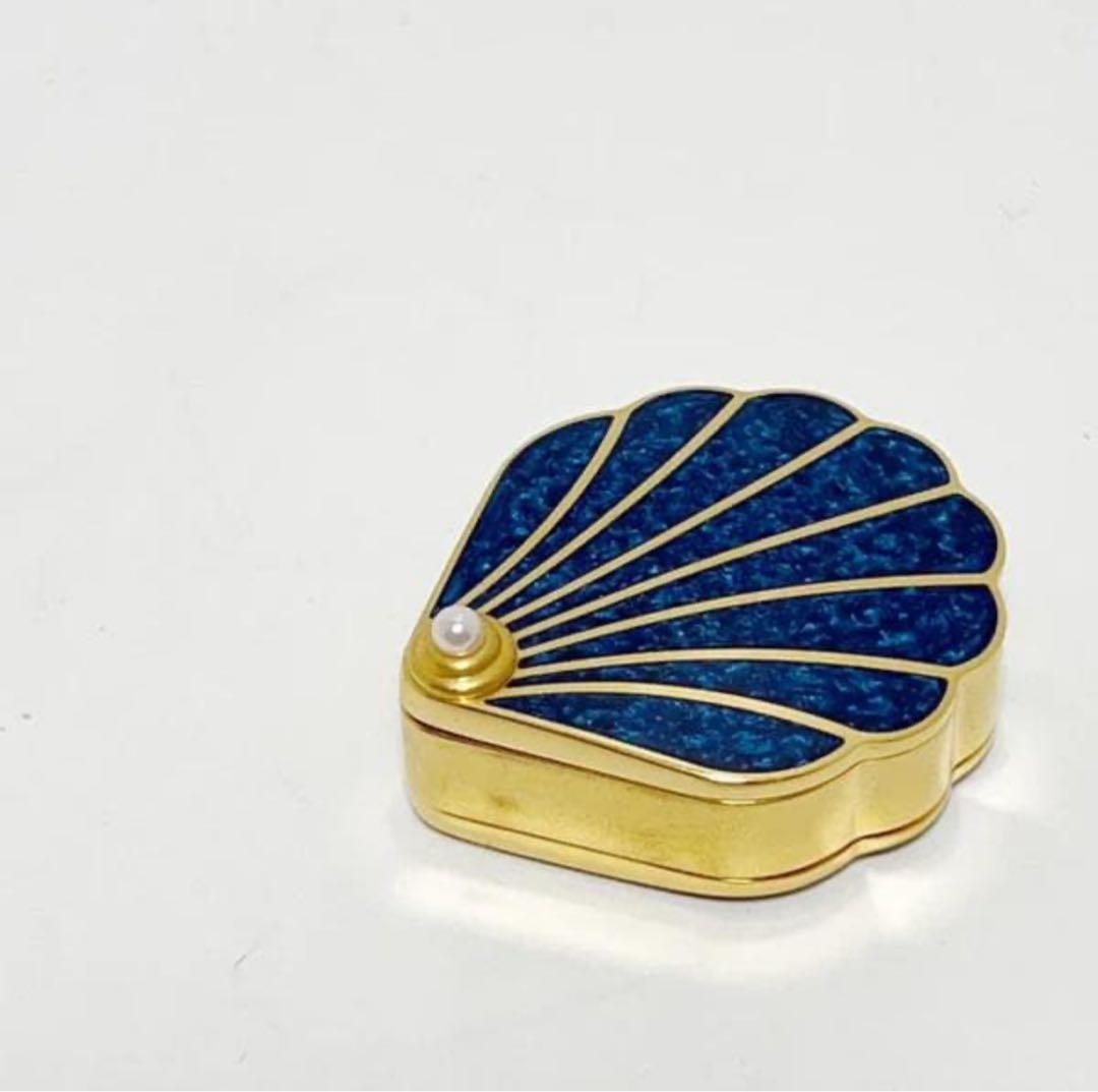 【美品】◆MiKIMOTO◆ミキモト 手持ち時計 ブルー ゴールド 真珠付 貝型