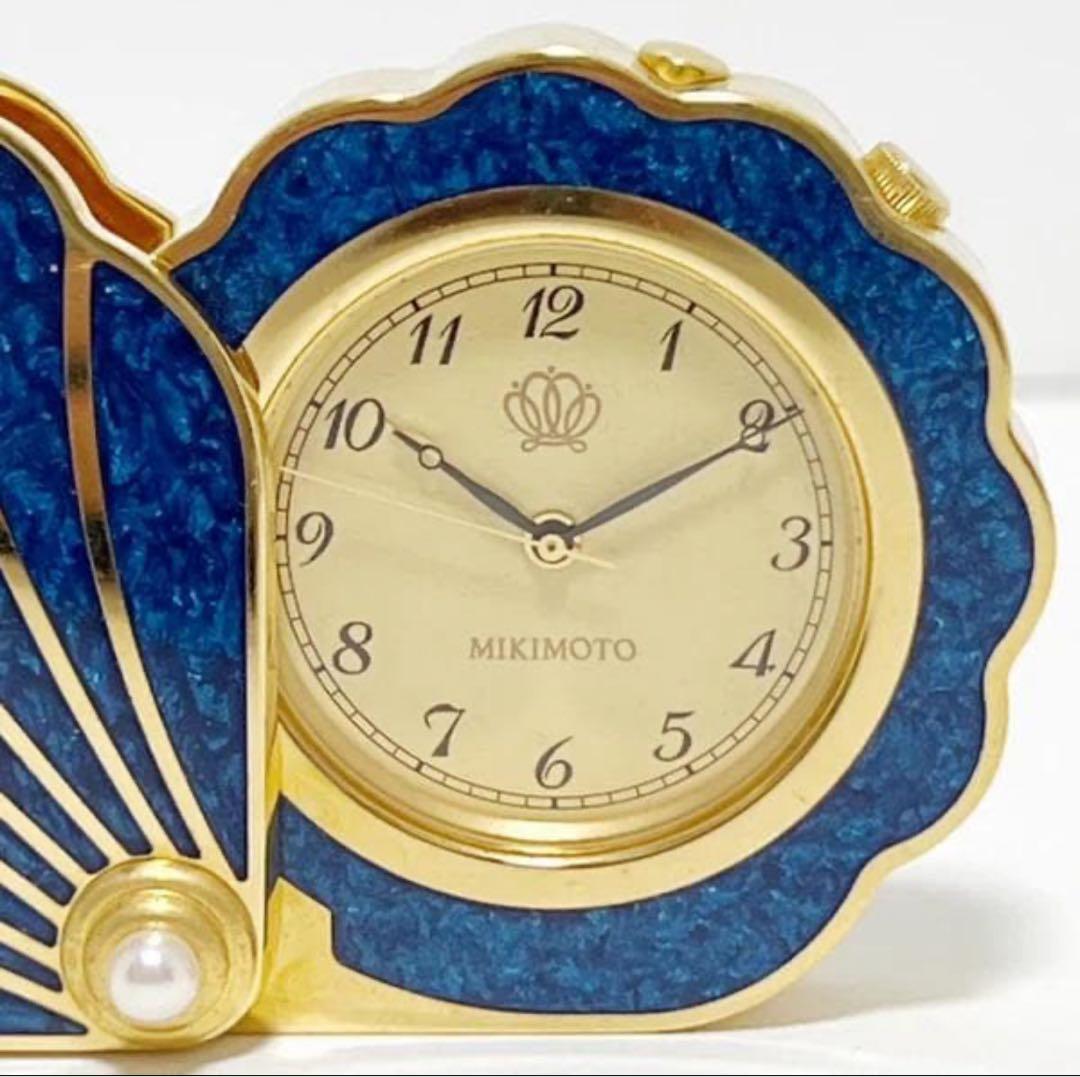 【美品】◆MiKIMOTO◆ミキモト 手持ち時計 ブルー ゴールド 真珠付 貝型
