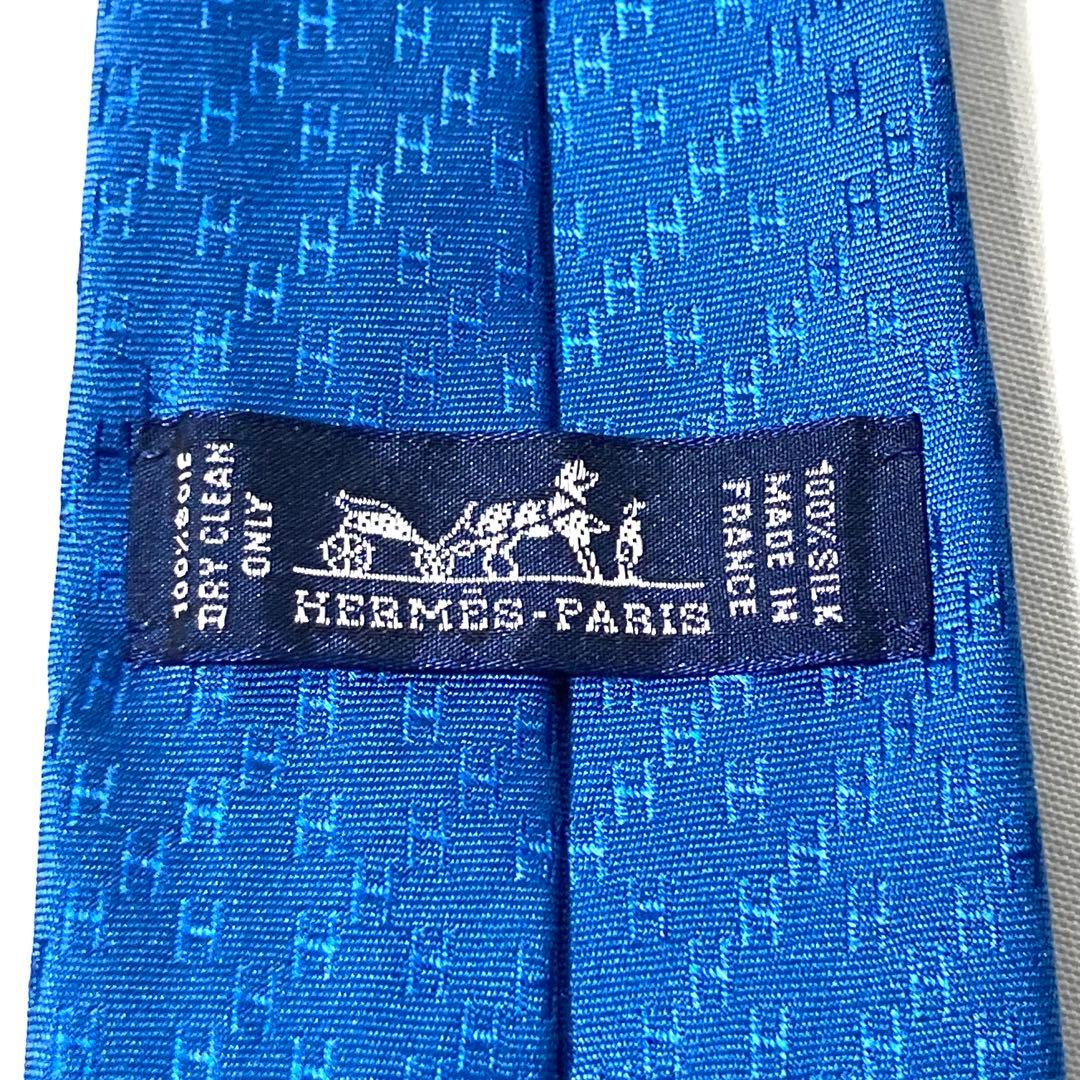 HERMES エルメス ファソネ ジャガード シルク100% ネクタイ ブルー