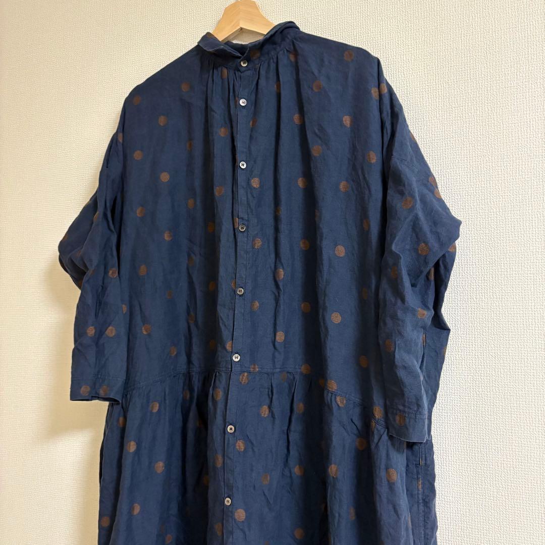 ICHI Antiquites イチアンティークス＊リネン刺繍ドットワンピース