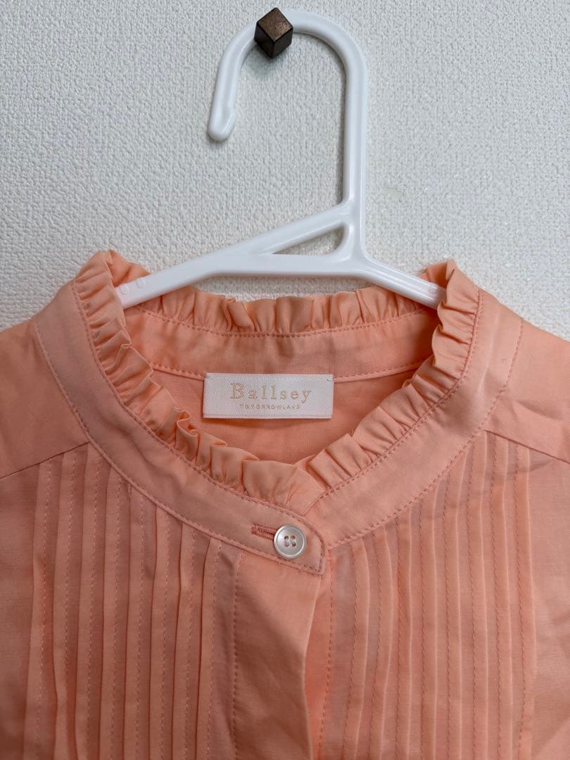 【BALLSEY】シルク混 ピンタックブラウス 36 サーモンピンク 美品