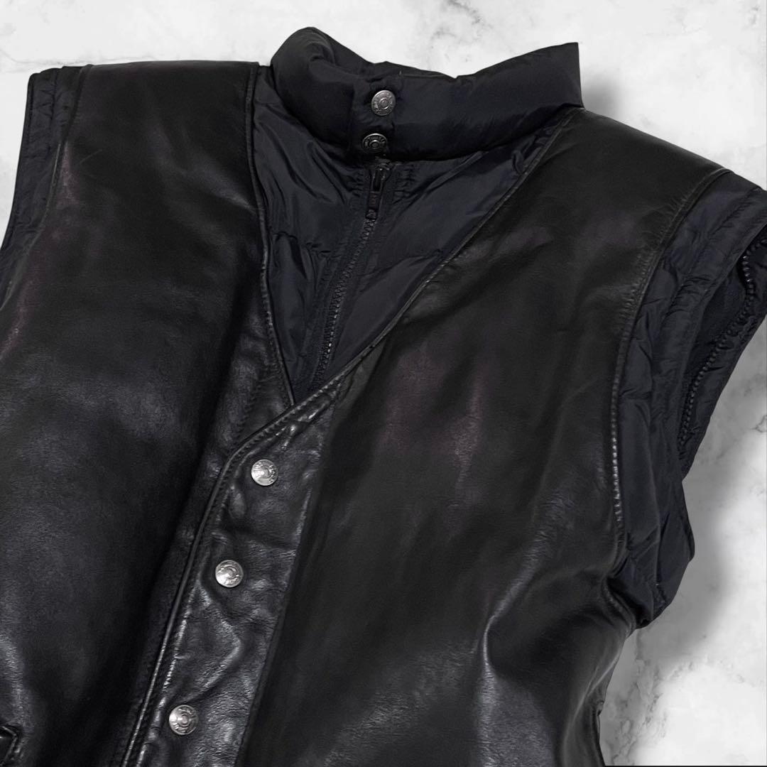 【美品】Schott ダウンベスト レザー ブラック サイズ46