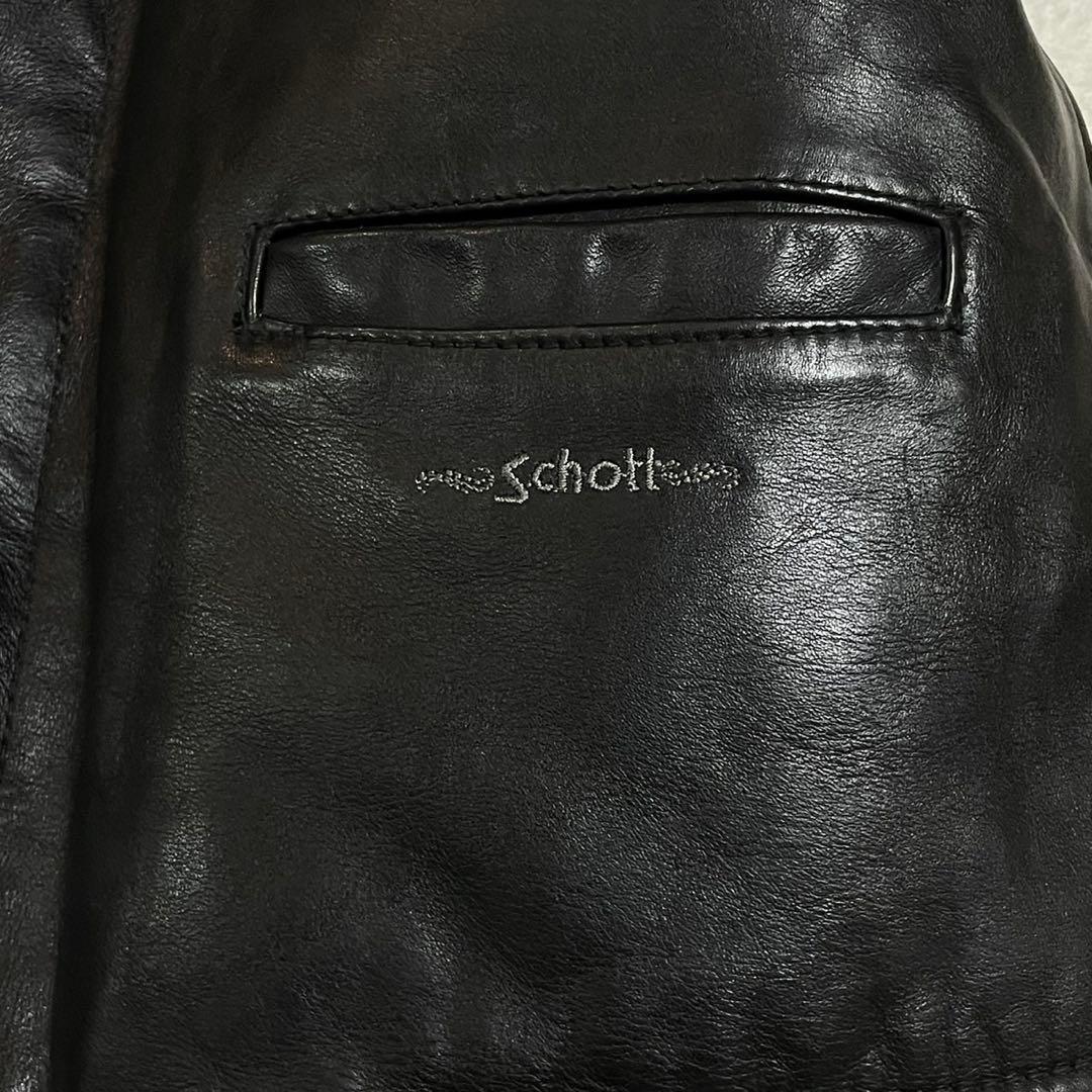 【美品】Schott ダウンベスト レザー ブラック サイズ46