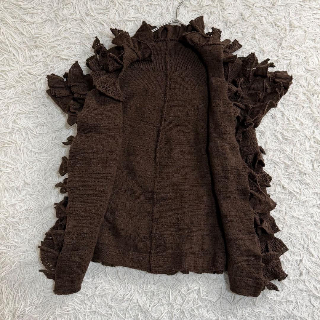 16075✨美品✨ハートイッセイミヤケ フリルニット ベスト ブラウン 2