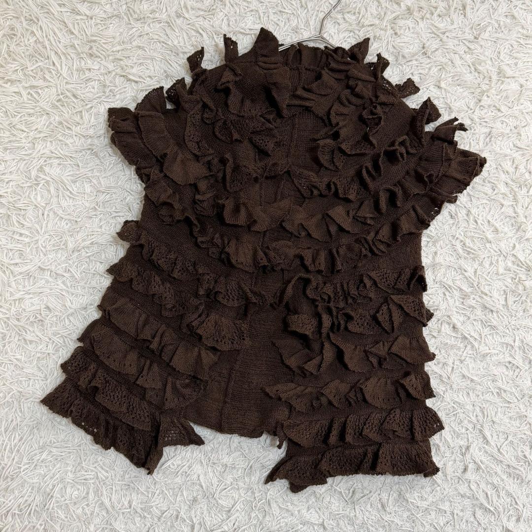 16075✨美品✨ハートイッセイミヤケ フリルニット ベスト ブラウン 2