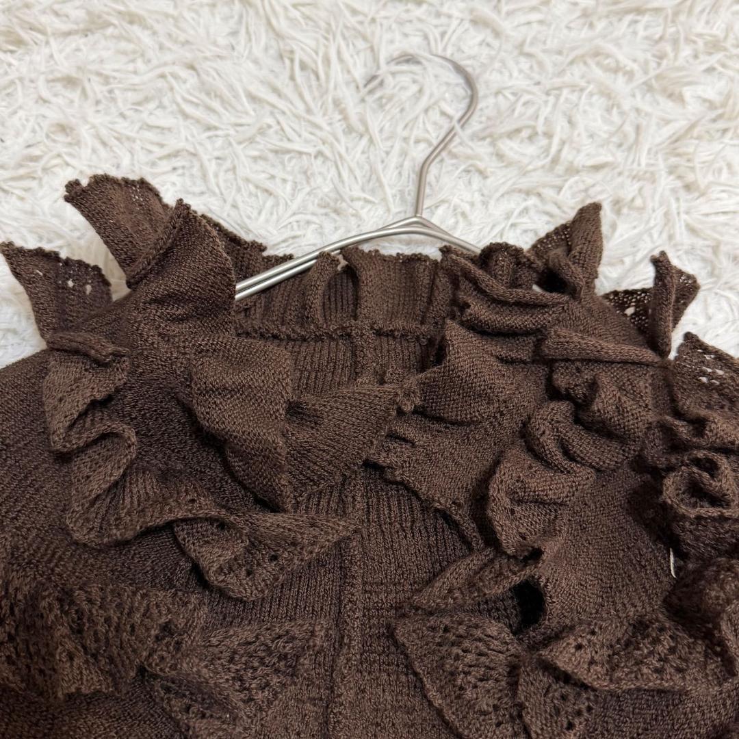 16075✨美品✨ハートイッセイミヤケ フリルニット ベスト ブラウン 2