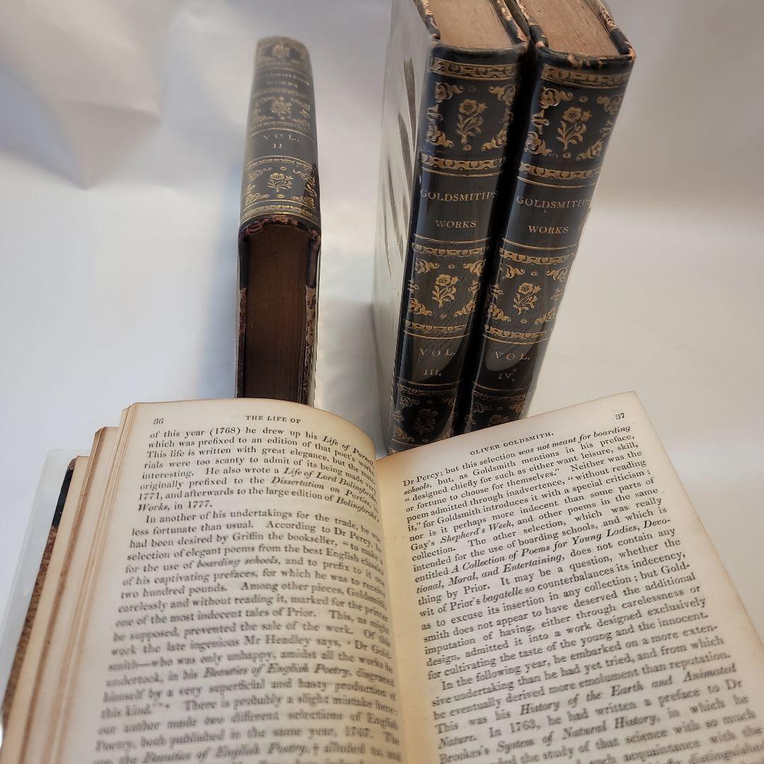 美品英国イギリス アンティーク革装丁Goldsmith's Works 4Vol