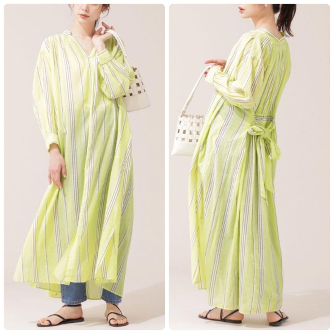 美品♪ヌキテパ　別注 ストライプシャツワンピース　コットンボイル　透け感