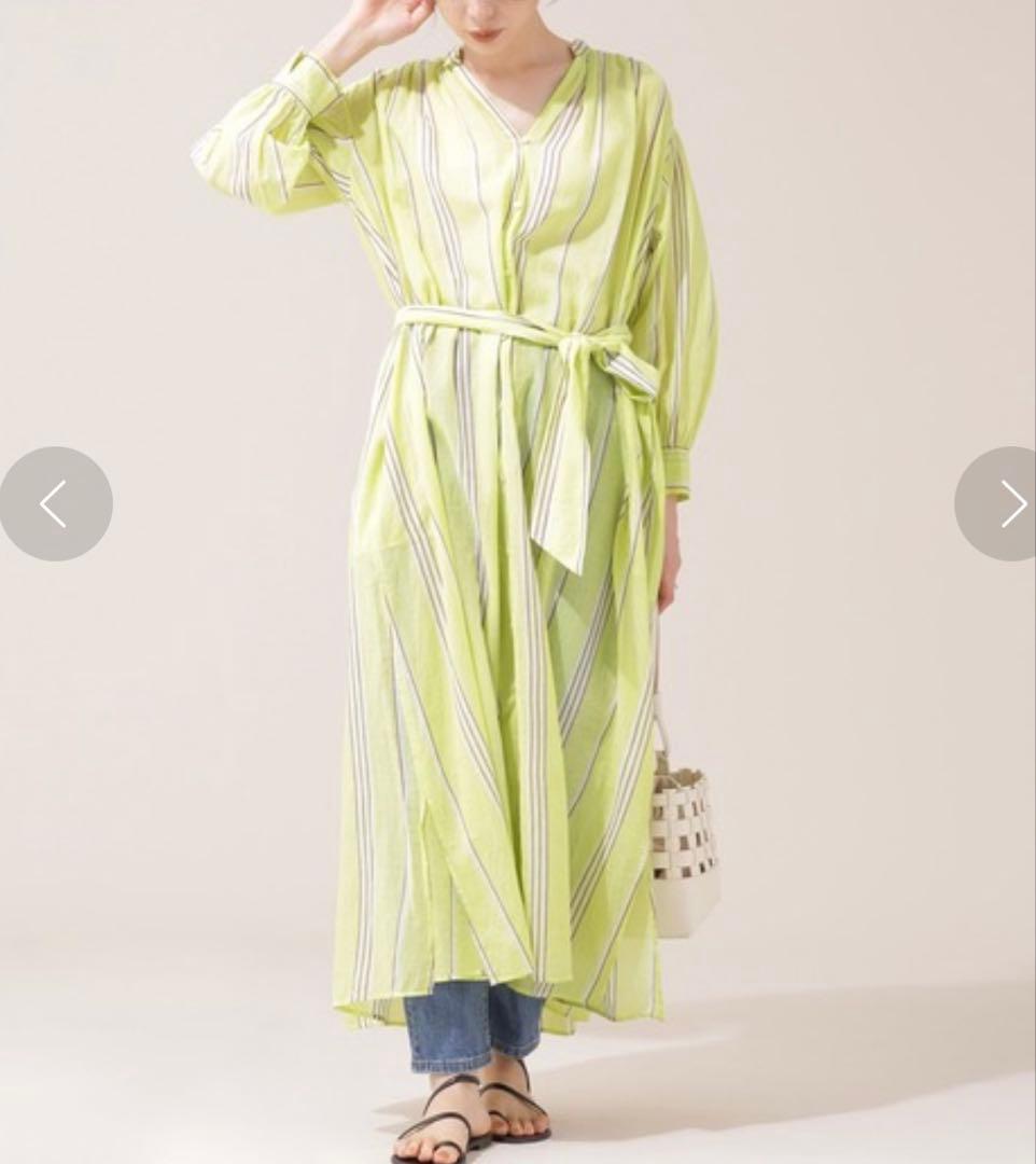 美品♪ヌキテパ　別注 ストライプシャツワンピース　コットンボイル　透け感