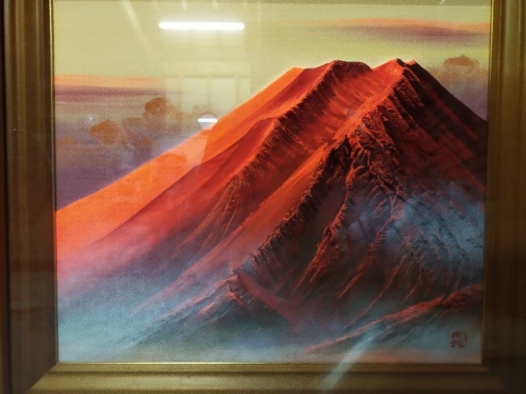 富士山 日本画 木製フレーム立体赤富士　百瀬善明