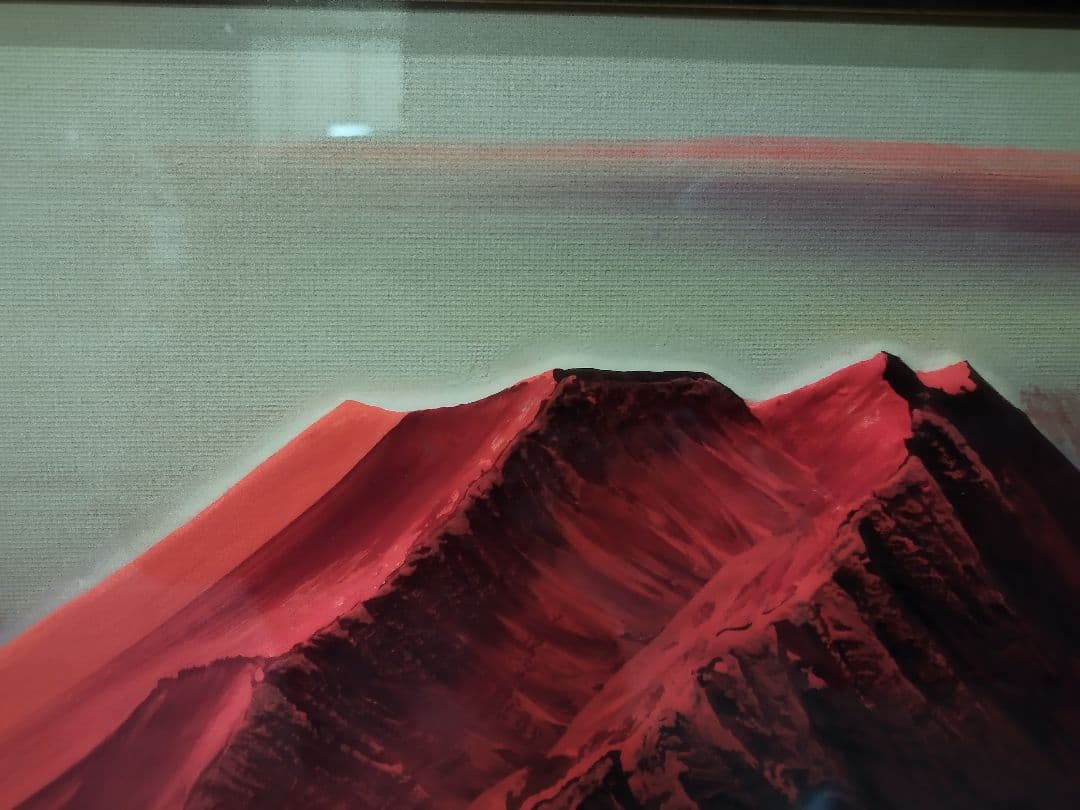 富士山 日本画 木製フレーム立体赤富士　百瀬善明
