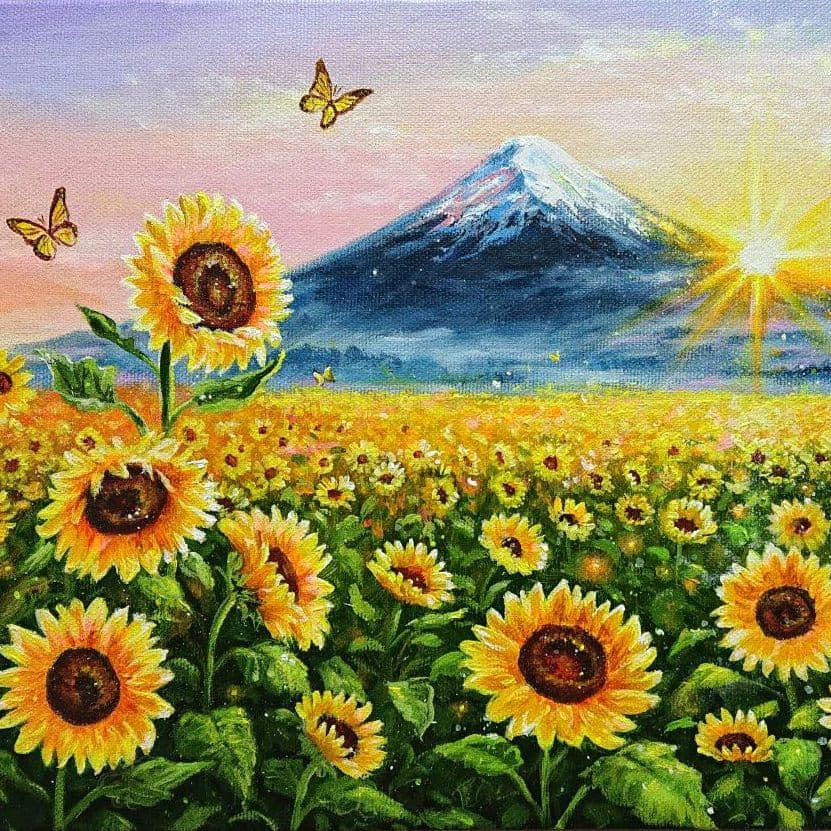 【ひまわり畑】アクリル画 F3 風景画 絵画