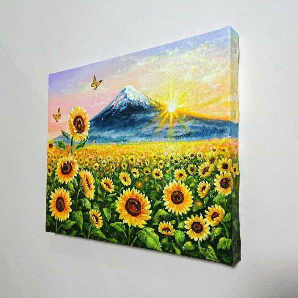 【ひまわり畑】アクリル画 F3 風景画 絵画