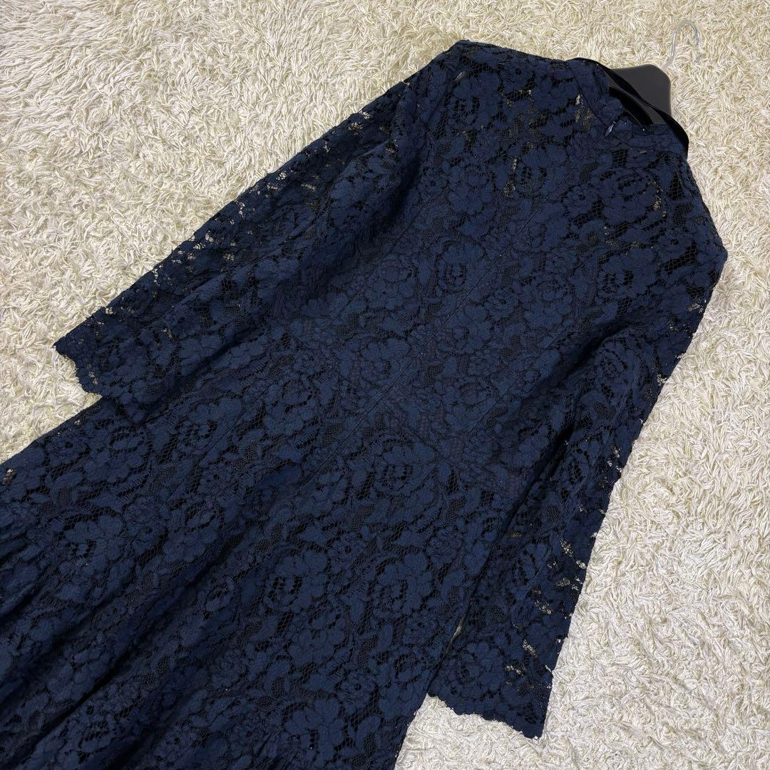 セルフォード　花柄　総レース　刺繍　ボウタイリボン　フレア　ロングワンピース