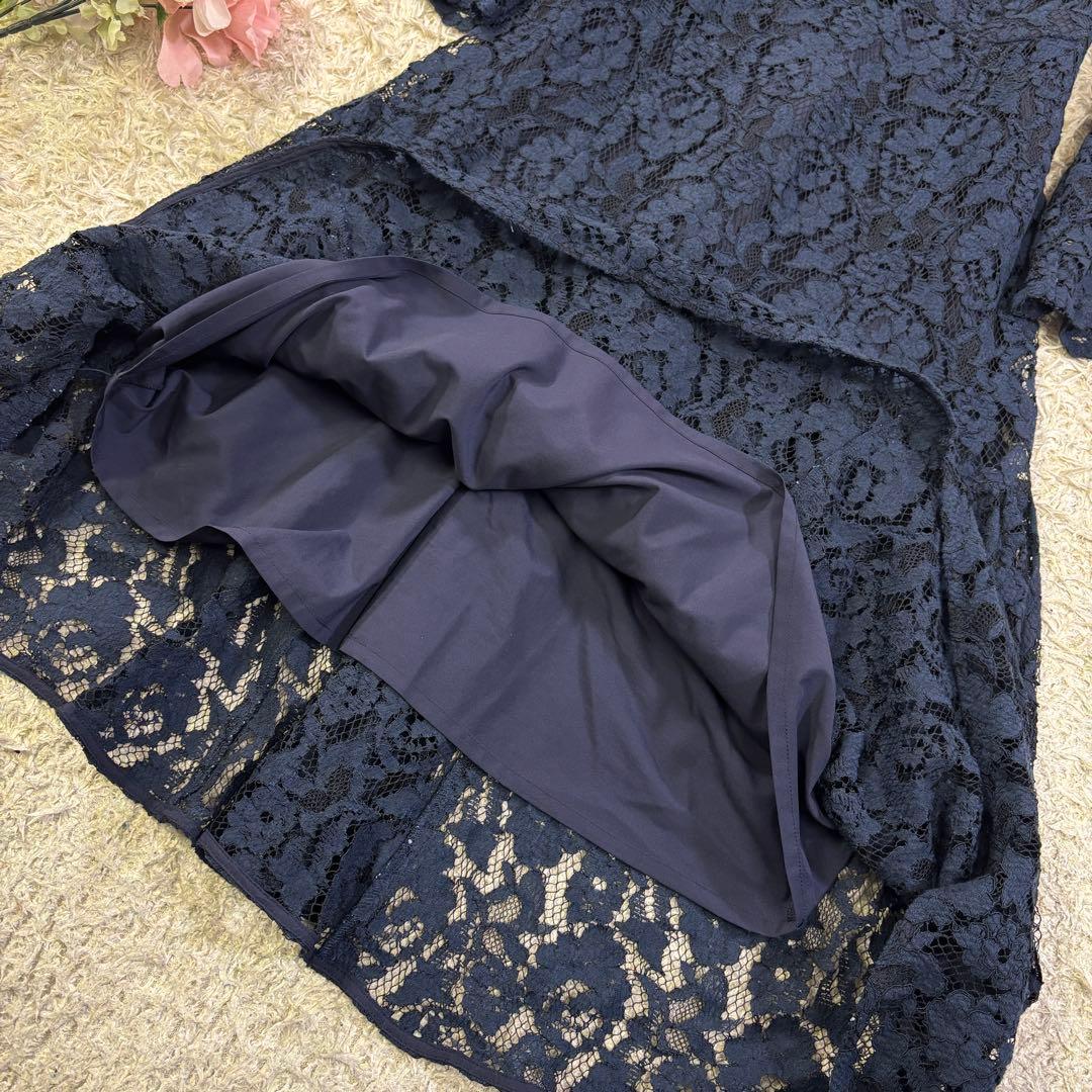 セルフォード　花柄　総レース　刺繍　ボウタイリボン　フレア　ロングワンピース