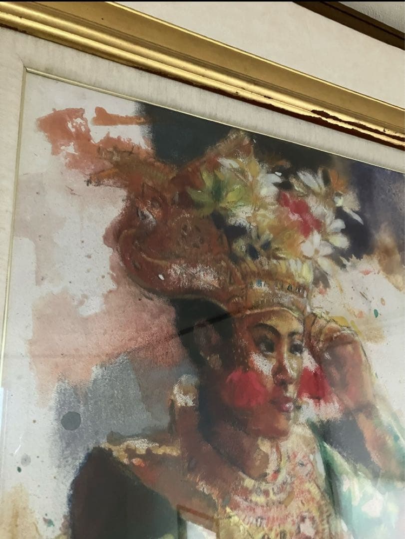【期間限定割引中】バリ絵画　バリアート　79✖️69　アンティーク加工　ゴールド
