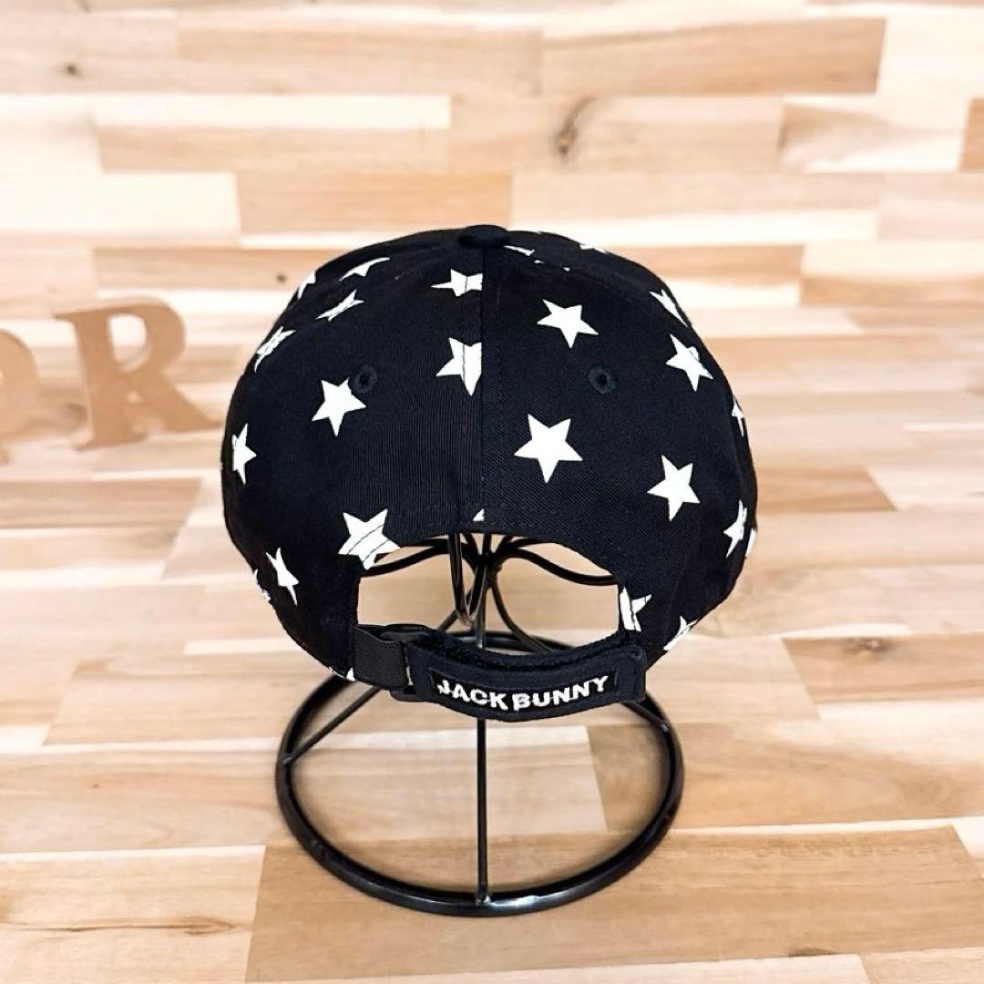 【ジャックバニー】ゴルフ 星スター 総柄 キャップ 刺繍ロゴ モノトーン 黒×白
