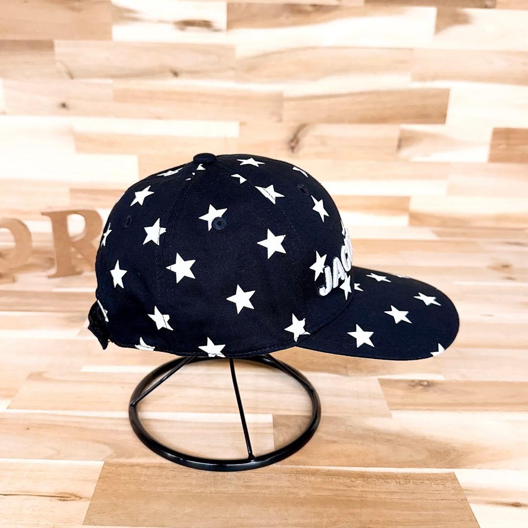 【ジャックバニー】ゴルフ 星スター 総柄 キャップ 刺繍ロゴ モノトーン 黒×白