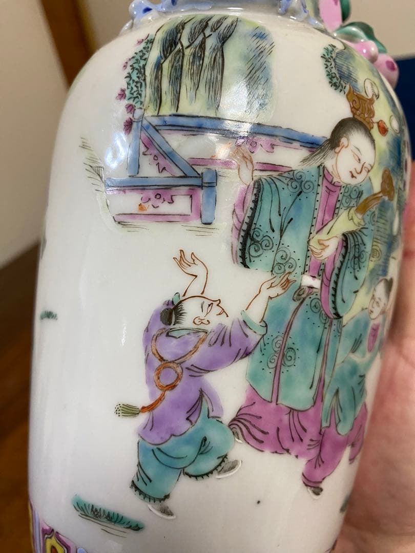 花瓶 極細工 骨董 清 中国美術 唐物 花入　粉彩 人物