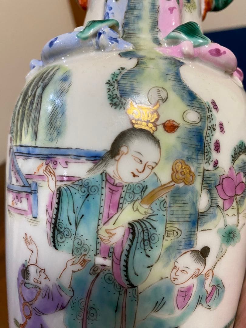 花瓶 極細工 骨董 清 中国美術 唐物 花入　粉彩 人物