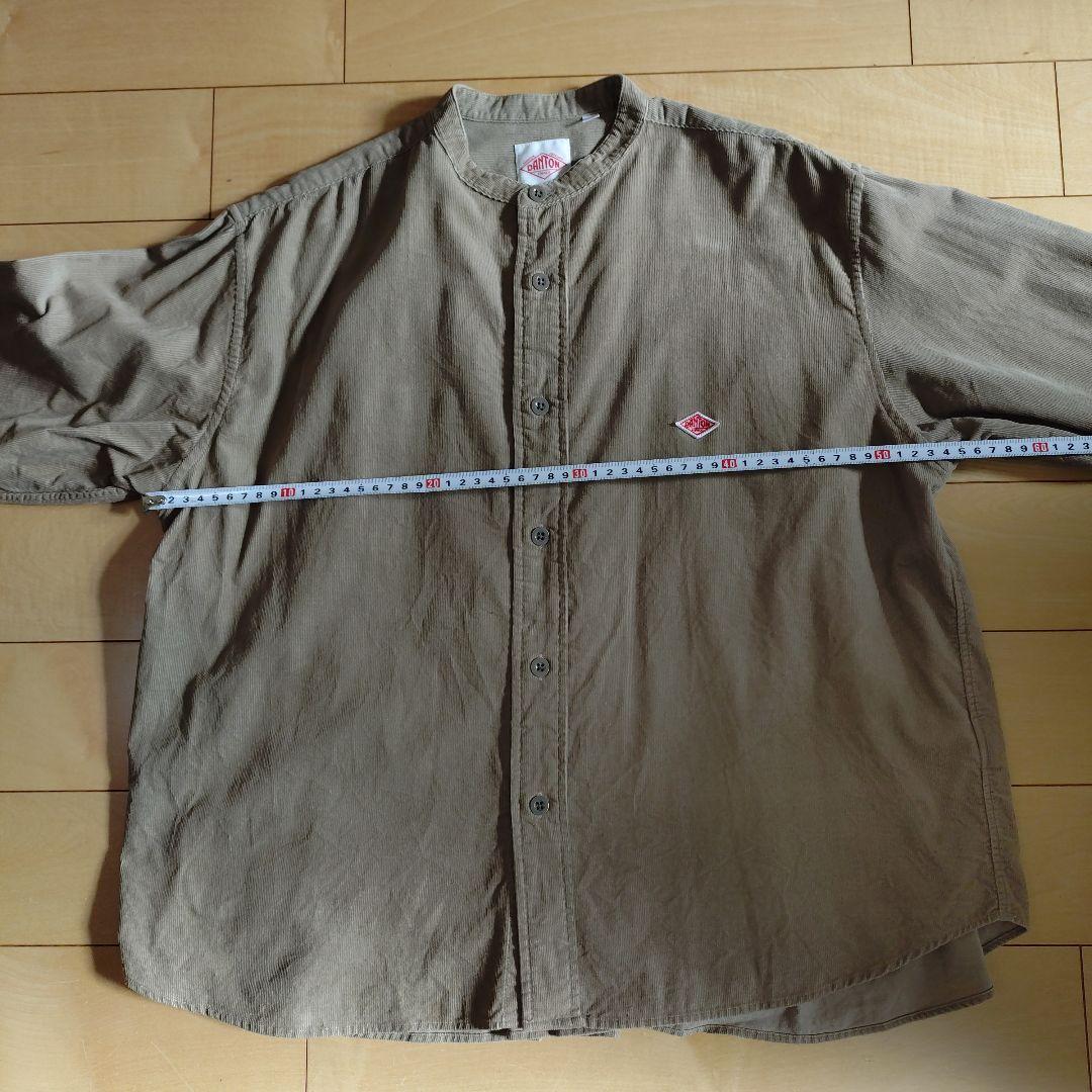 DANTON コ一デュロイ　バンドカラー長袖シャツ　サンドべ一ジュ