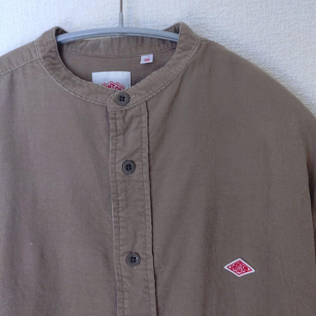 DANTON コ一デュロイ　バンドカラー長袖シャツ　サンドべ一ジュ
