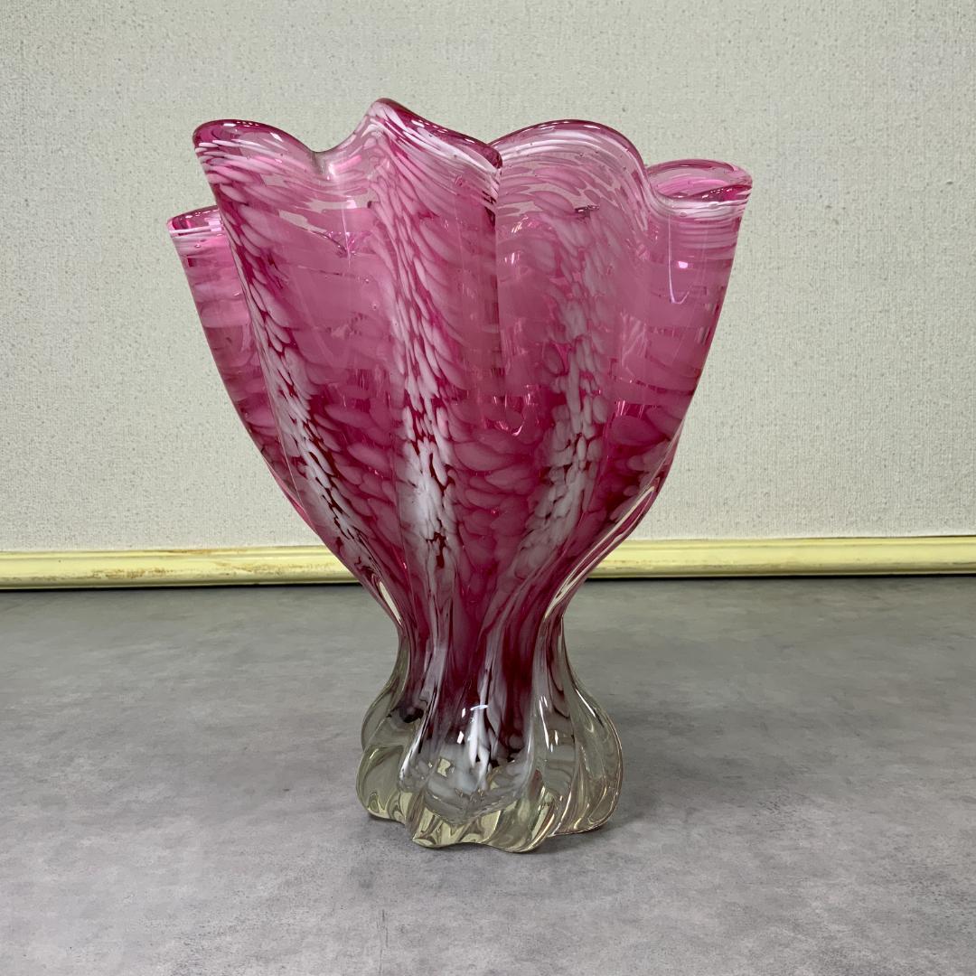 ジャパン ヴィンテージ ガラス ベース ドット ピンク×ホワイト 花器 花瓶