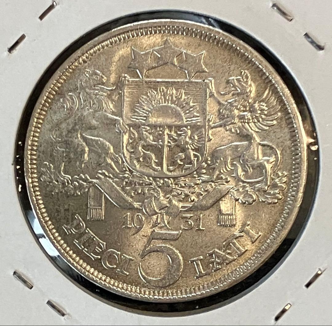 ラトビア 1932 民族衣装の乙女 5Lati 銀貨