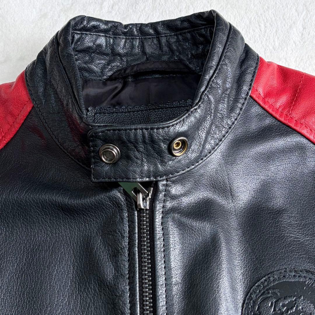 美品ディーゼル レザー シングルライダース ジャケット M レーシング 革ジャン