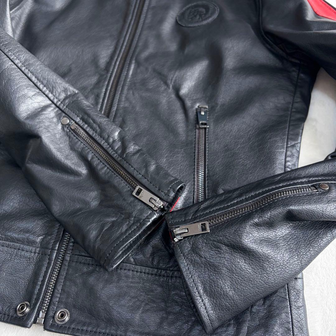 美品ディーゼル レザー シングルライダース ジャケット M レーシング 革ジャン