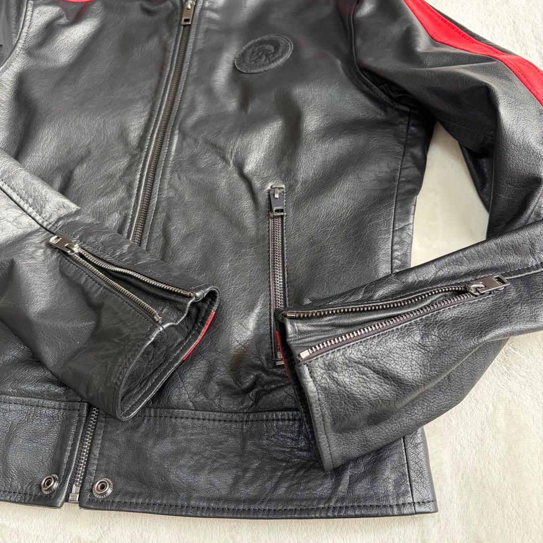 美品ディーゼル レザー シングルライダース ジャケット M レーシング 革ジャン
