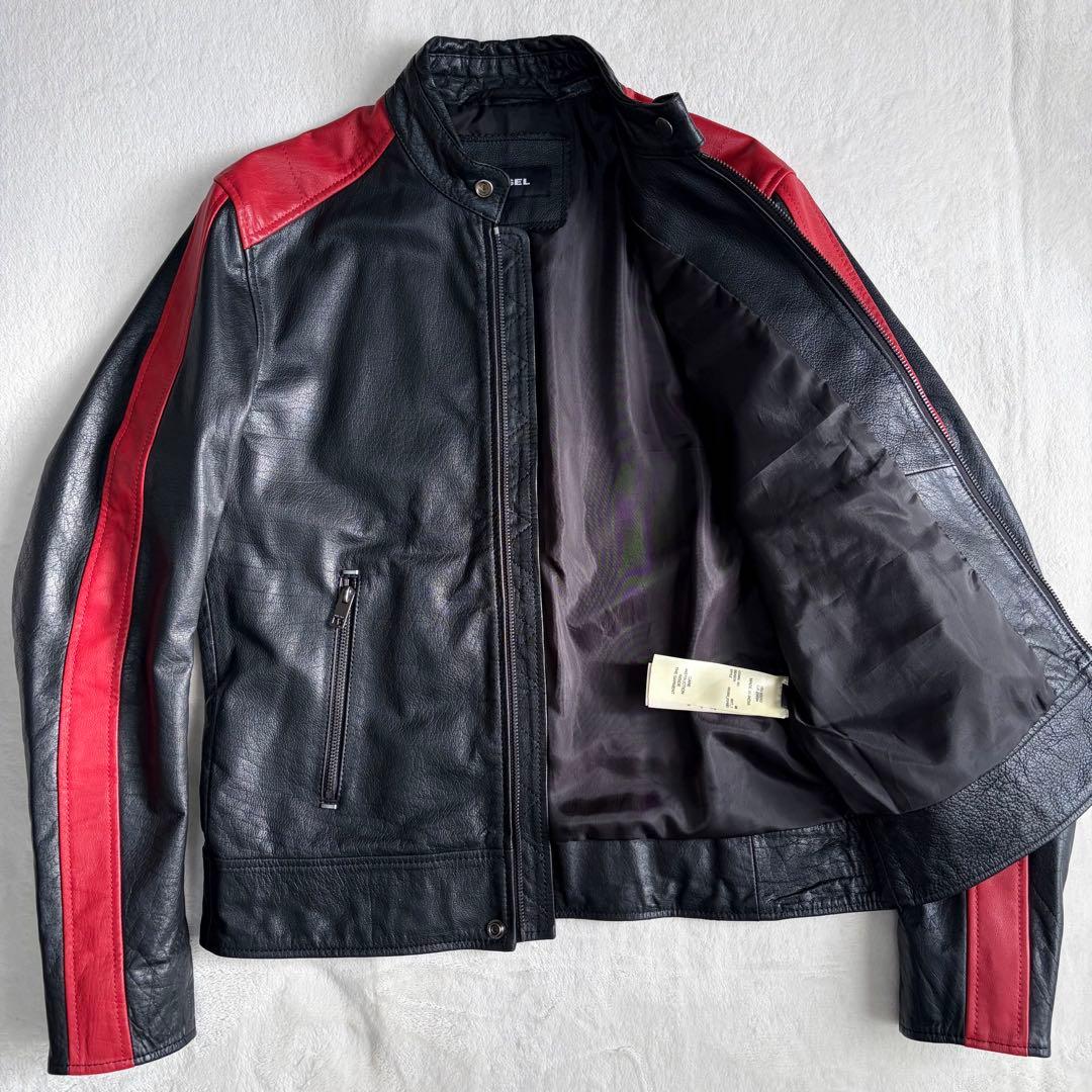 美品ディーゼル レザー シングルライダース ジャケット M レーシング 革ジャン