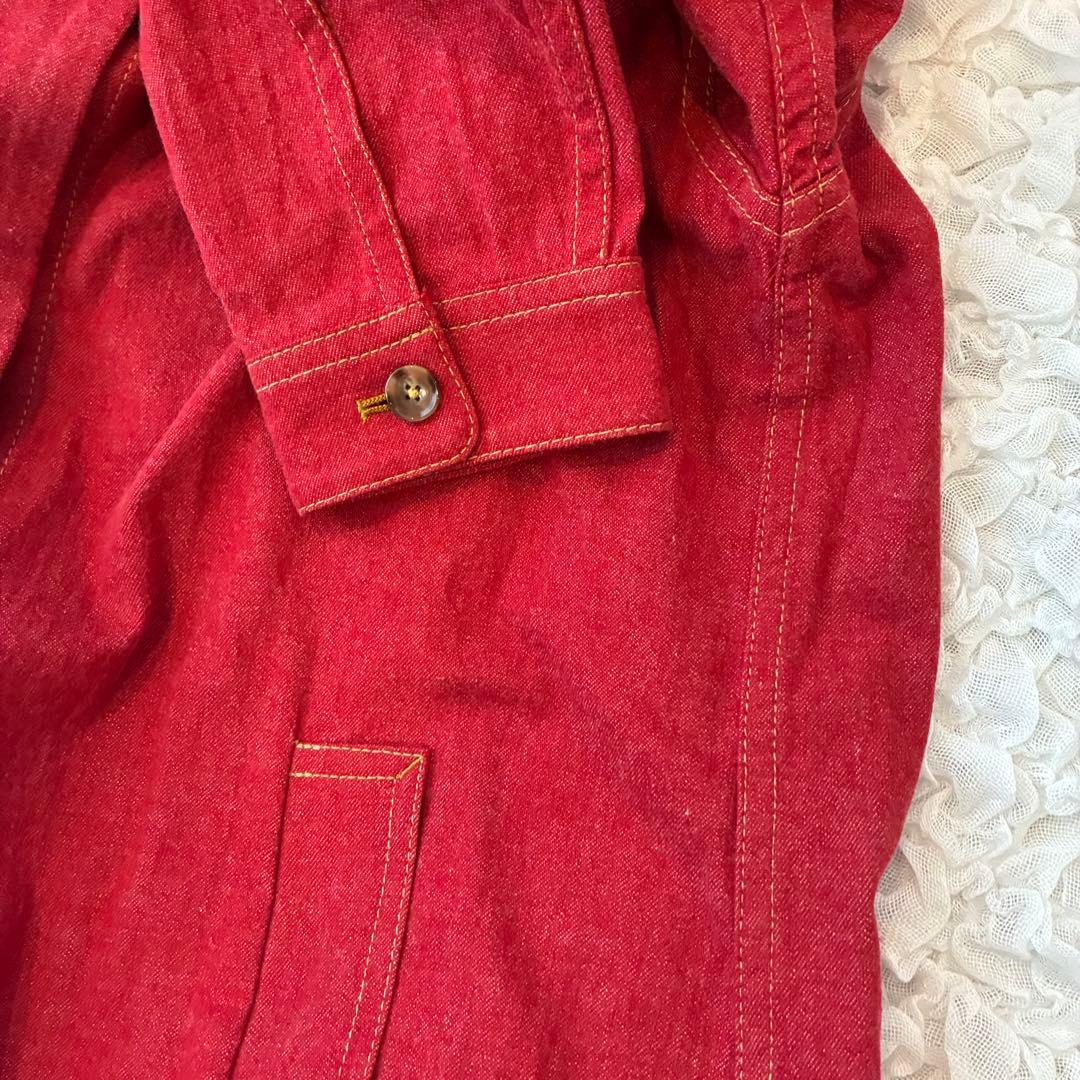 【ピンクハウス】　カタログ掲載の色違い　ロゴ刺繍デニムワンピ　レッド　羽織