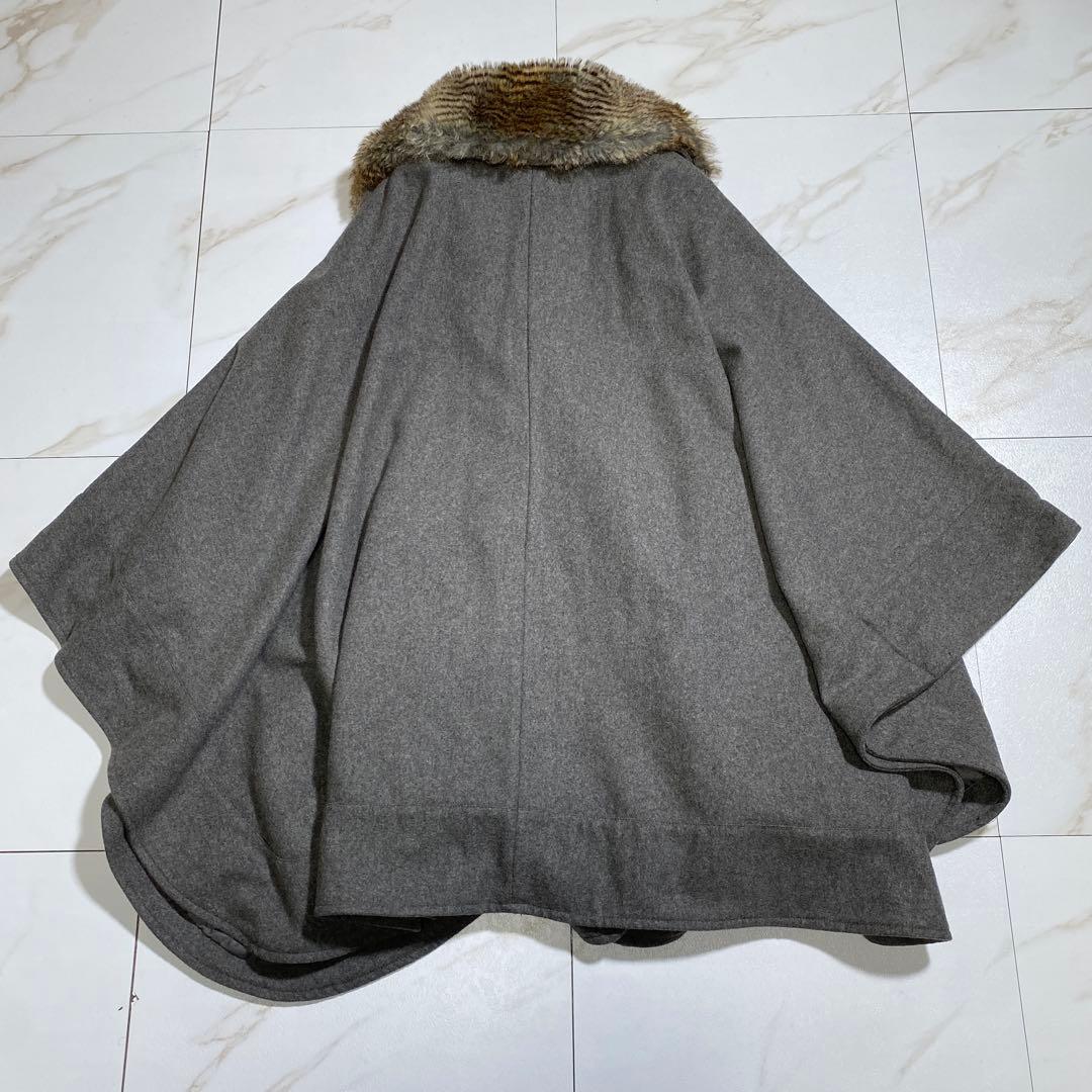 希少♡ヴィンテージ ウールポンチョ ケープコート ダブルボタン ファー 厚手