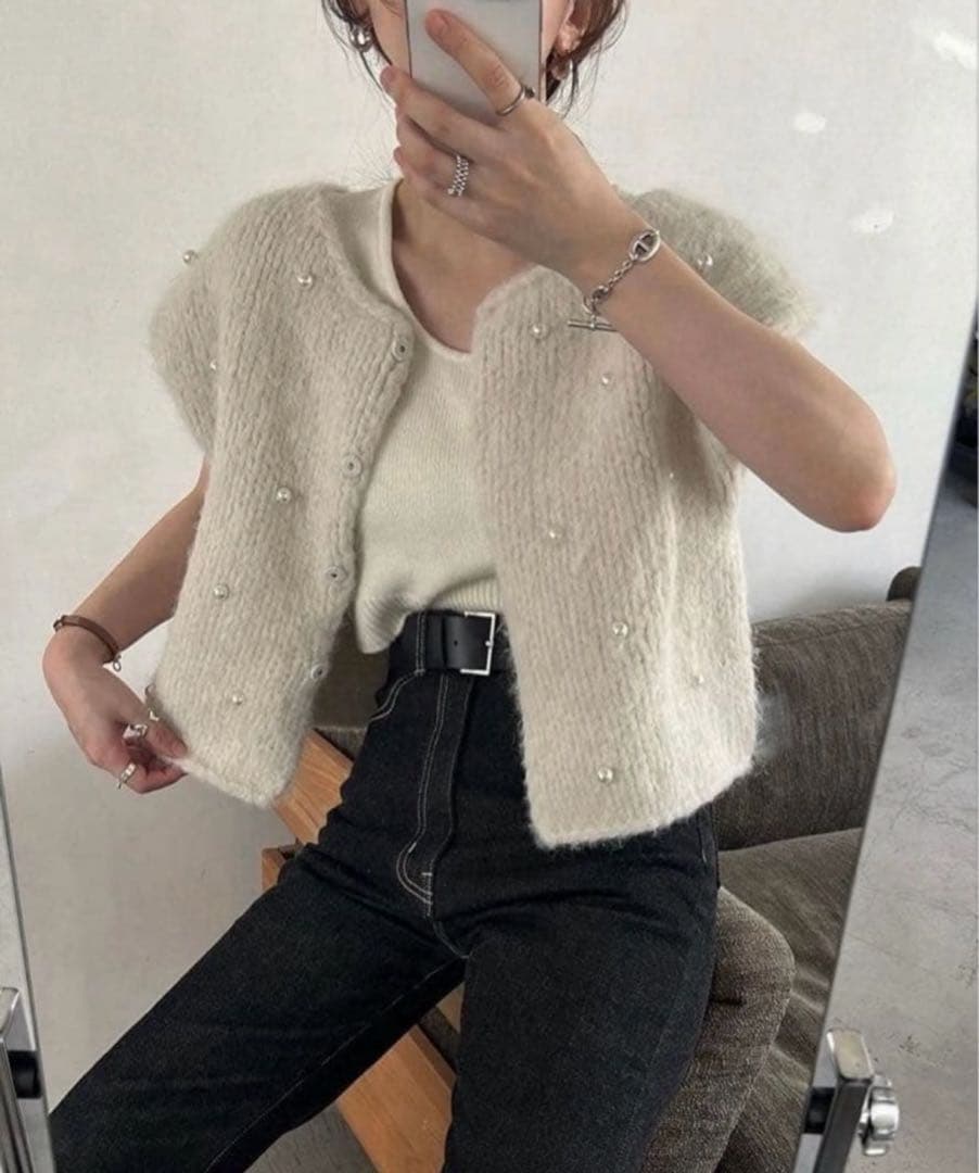 トップス willfully handmade random pearl knitvest