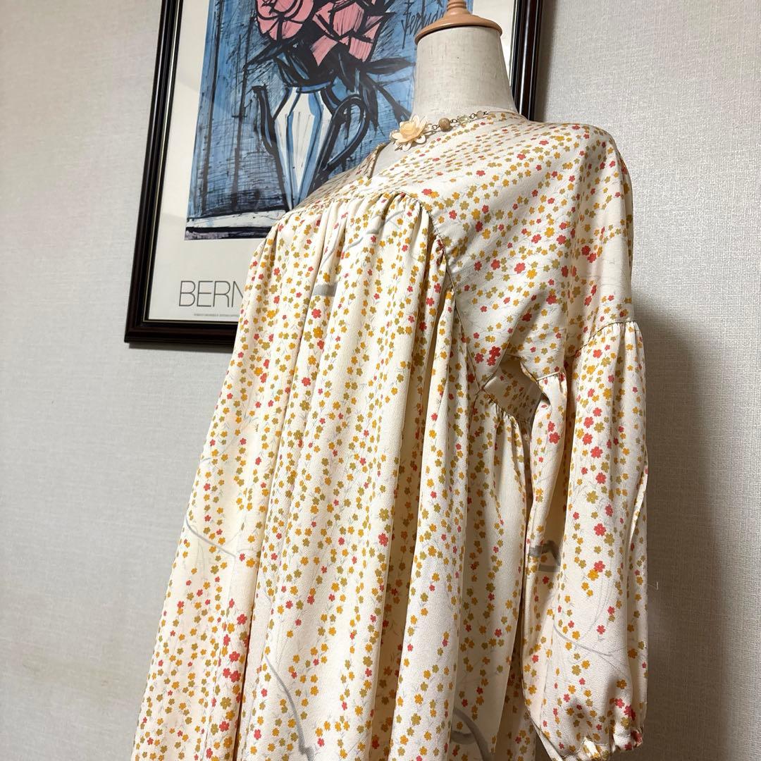 rumichan　おまとめ商品　小紋　Ｖネックギャザーワンピース　絹