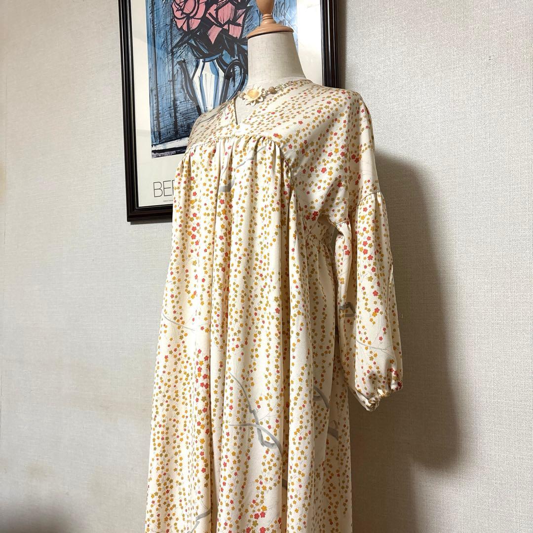 rumichan　おまとめ商品　小紋　Ｖネックギャザーワンピース　絹