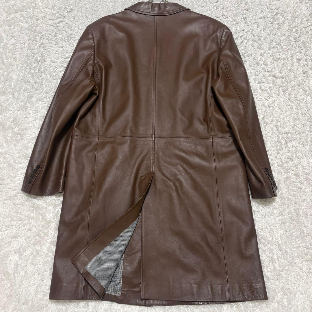 バルマン BALMAIN PARIS ロングレザーチェスターコート 羊革　L