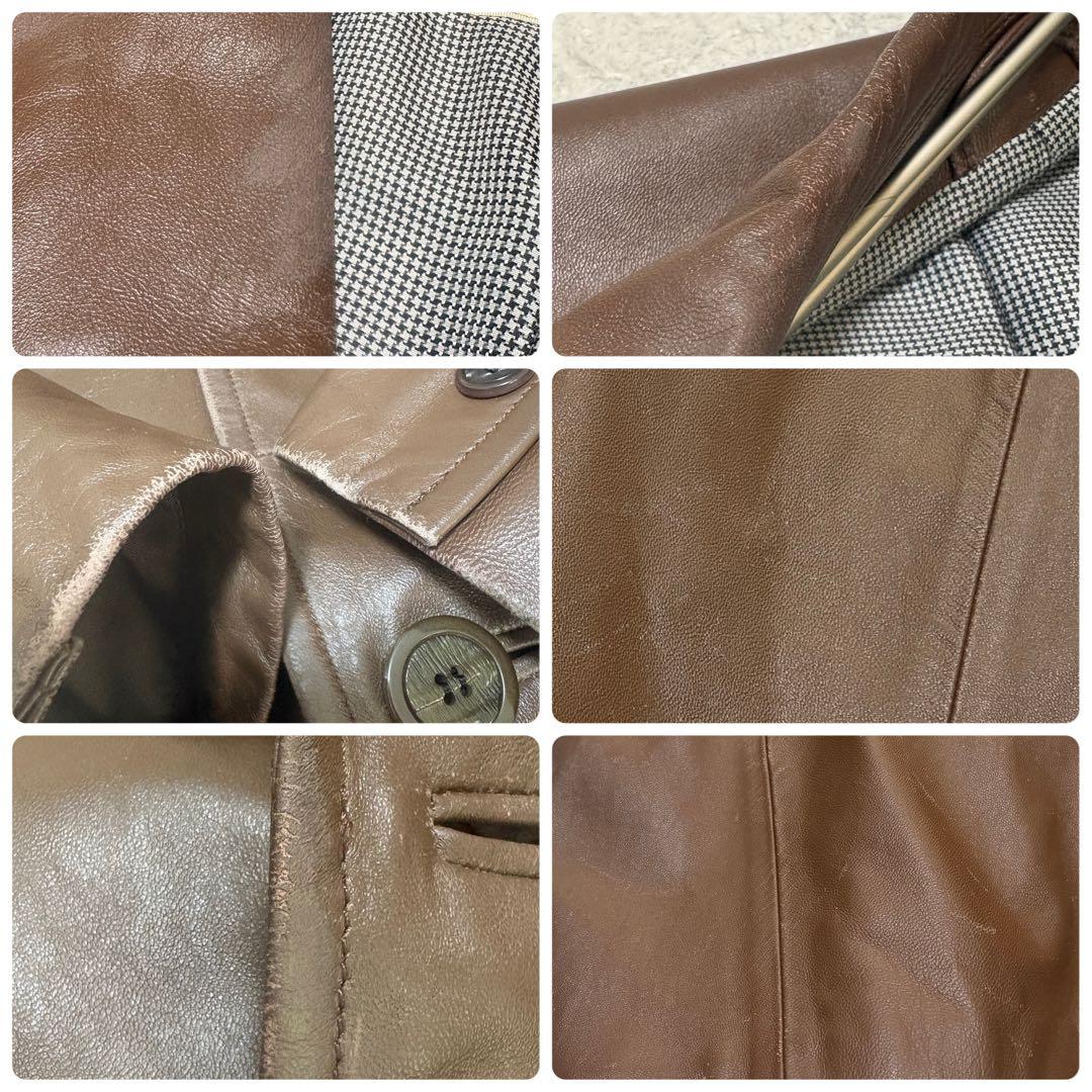 バルマン BALMAIN PARIS ロングレザーチェスターコート 羊革　L