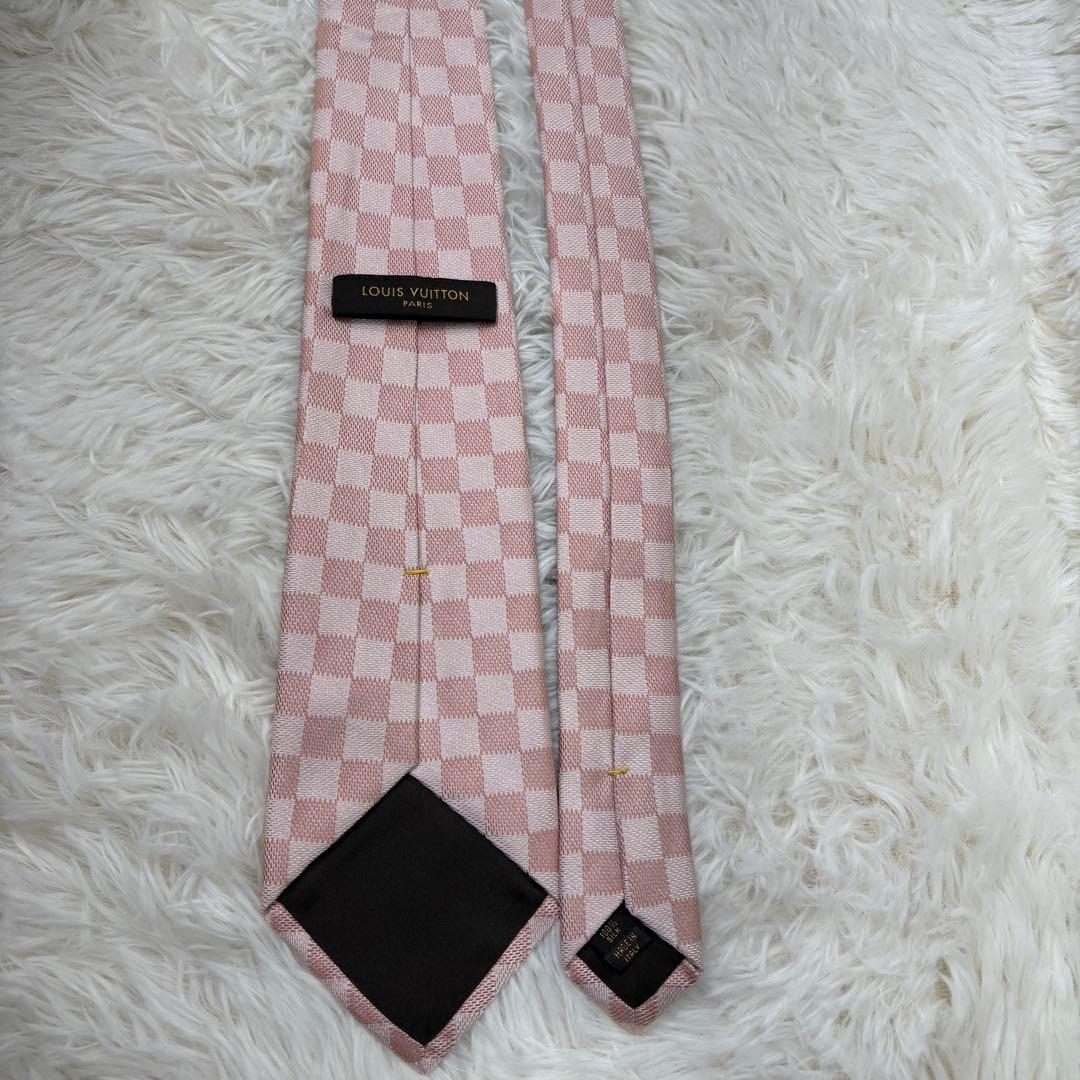 美品 ルイヴィトン ダミエ 現行 シルク ネクタイ ピンク