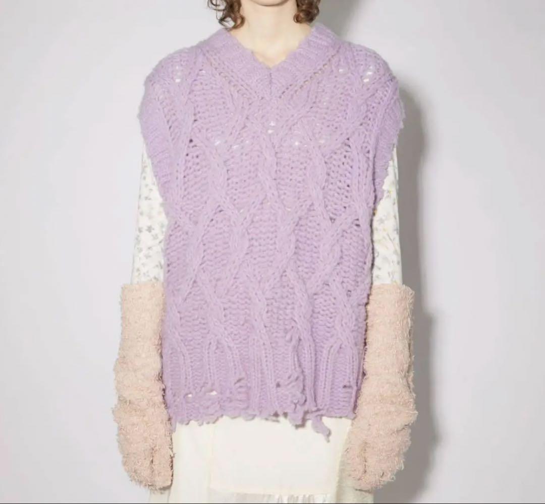 ACNE STUDIOS ダメージ加工 ローゲージニットベスト　ピンクパープル