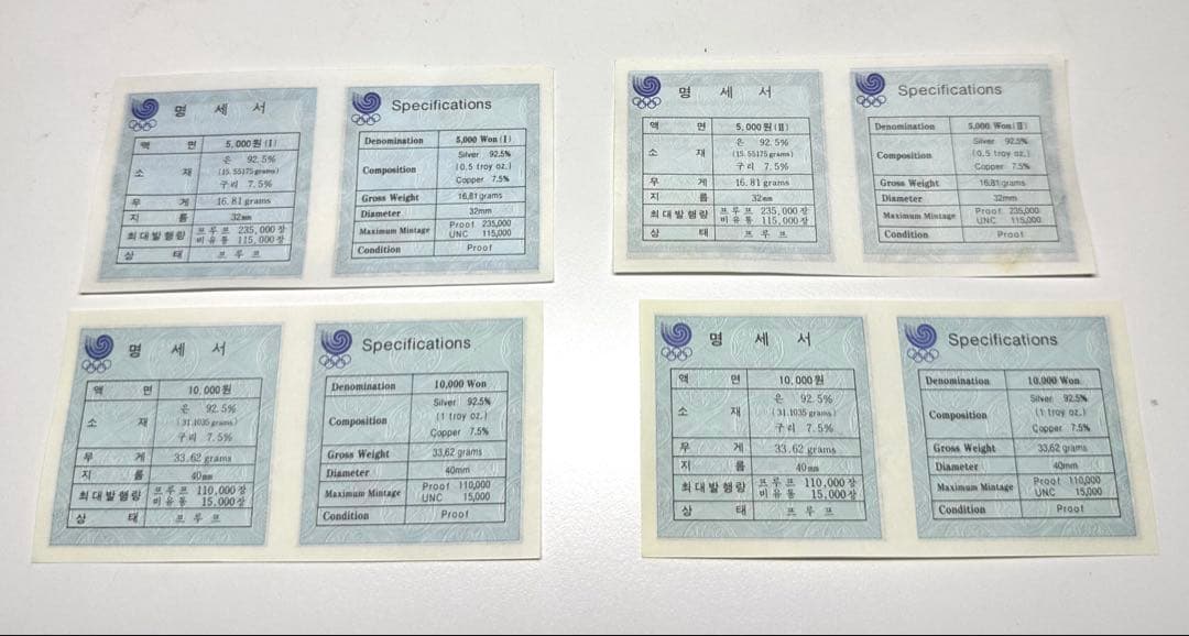 1988 ソウル五輪 記念銀貨 SV925 4枚セット