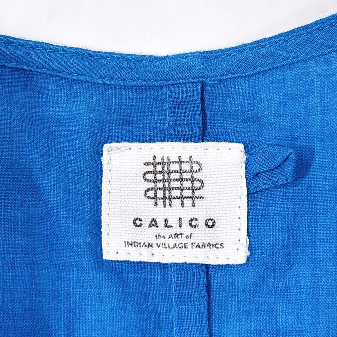 calico カディコットン ピンタックブラウス ブルー 青 キャリコ