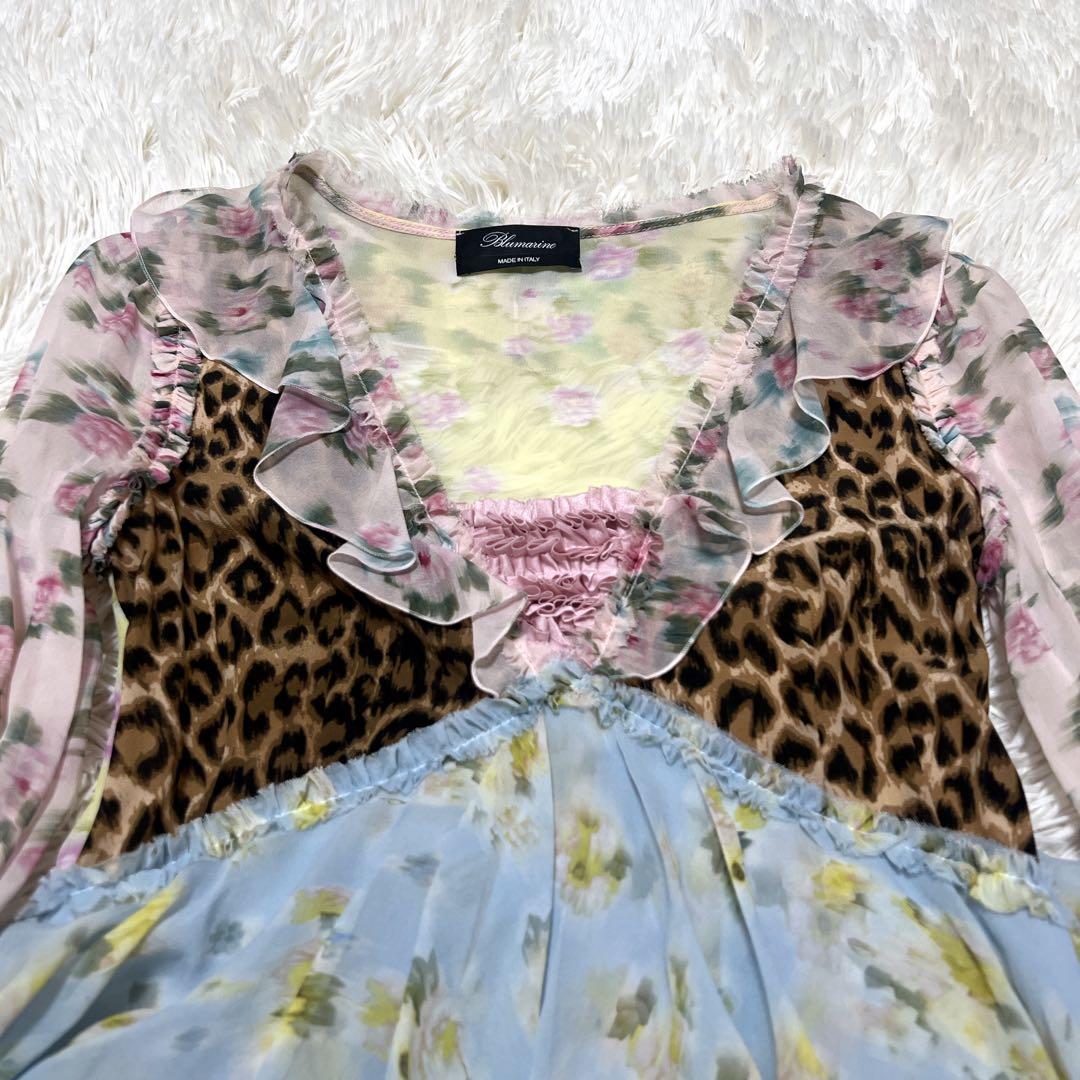【美品】Blumarine ブルマリン　シルク　ブラウス　総柄　シフォン　花柄